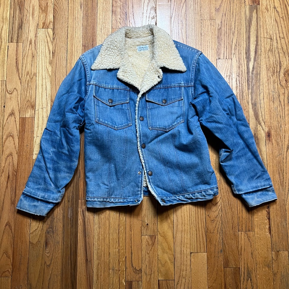 Madewell Blue Denim Jacket with Cream Sherpa Collar